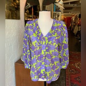 Smythe Floral Button-Up Blouse - Purple and Green